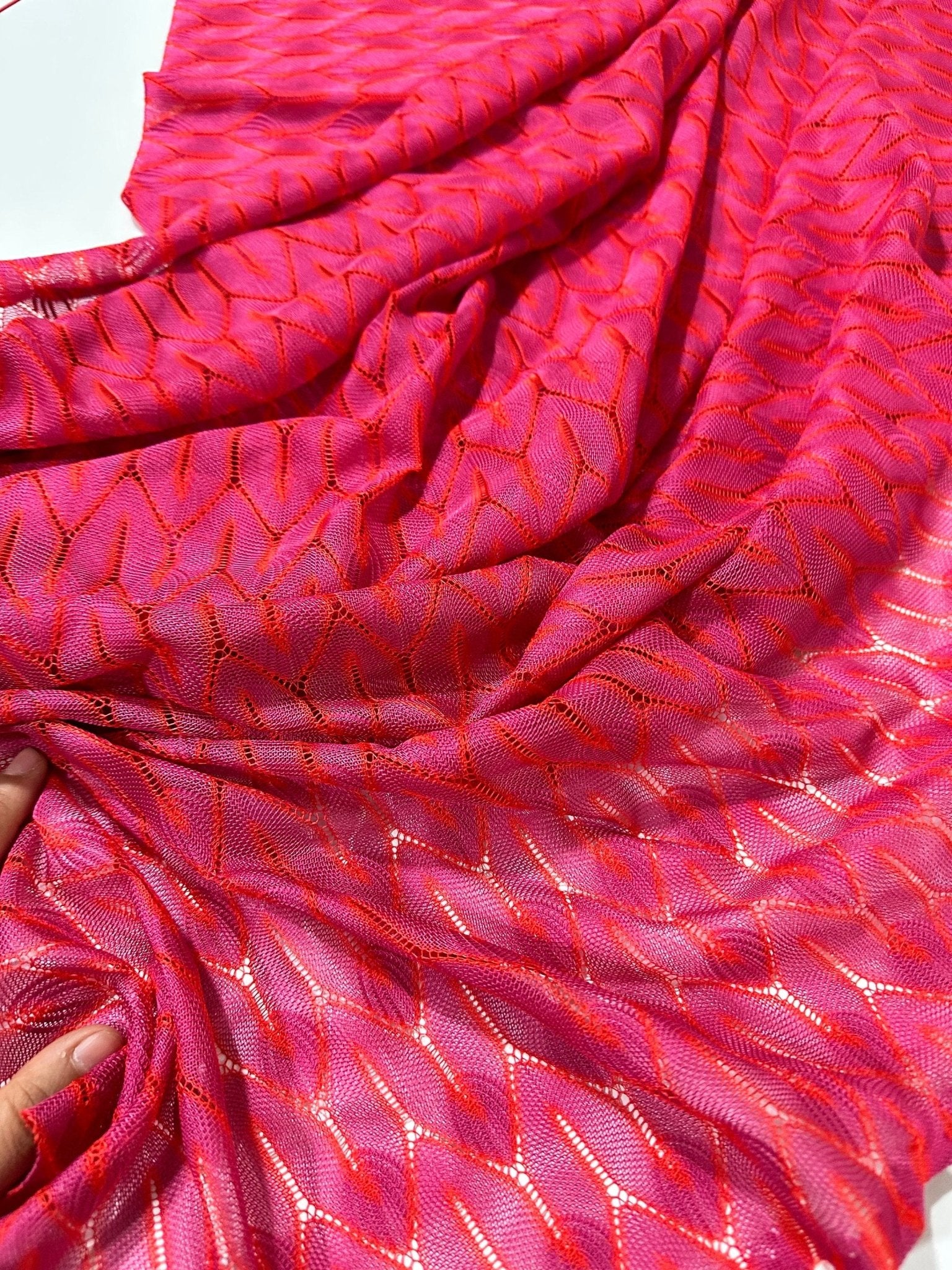 Pink Zigzag Knit Jersey fabric, luxury fabric, italian Fabric, dress, swimwear, pareo, shirt, craft, blouse, Pink White color Chevron Fabric - Whotex