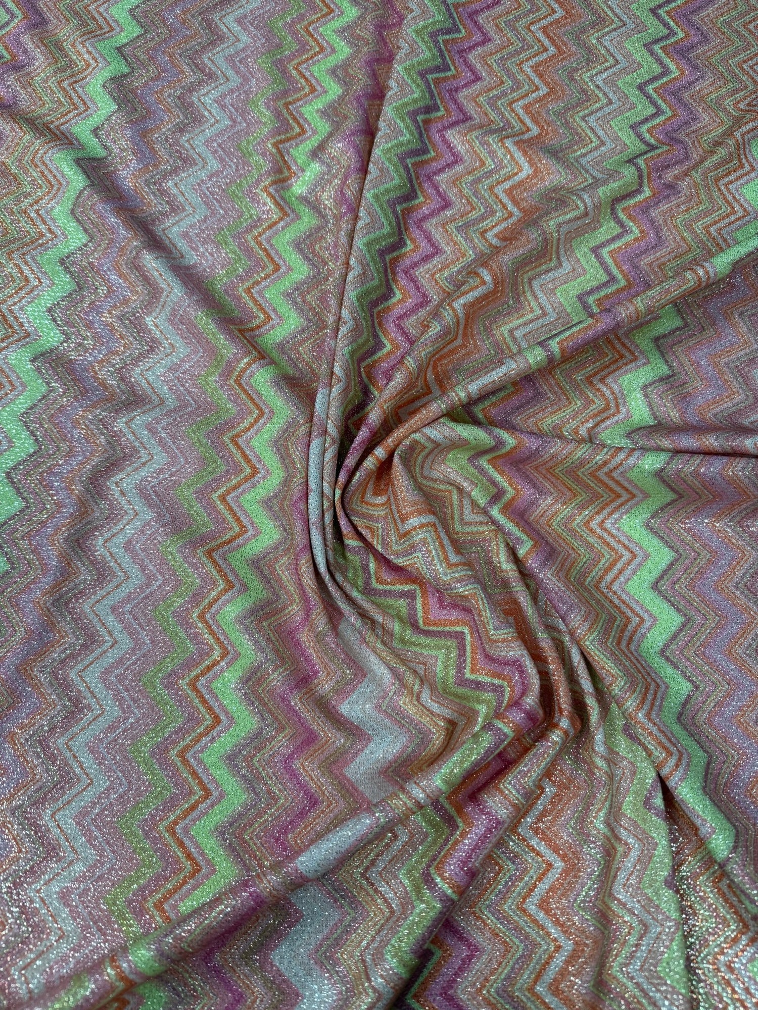Pink Zigzag Knit Lurex Fabric - Whotex Fabrics London