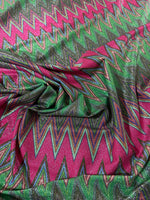 Pink Zigzag Pattern Knit Fabric, Lurex Fabric, 4 - Way Stretch - Whotex Online Fabric Store