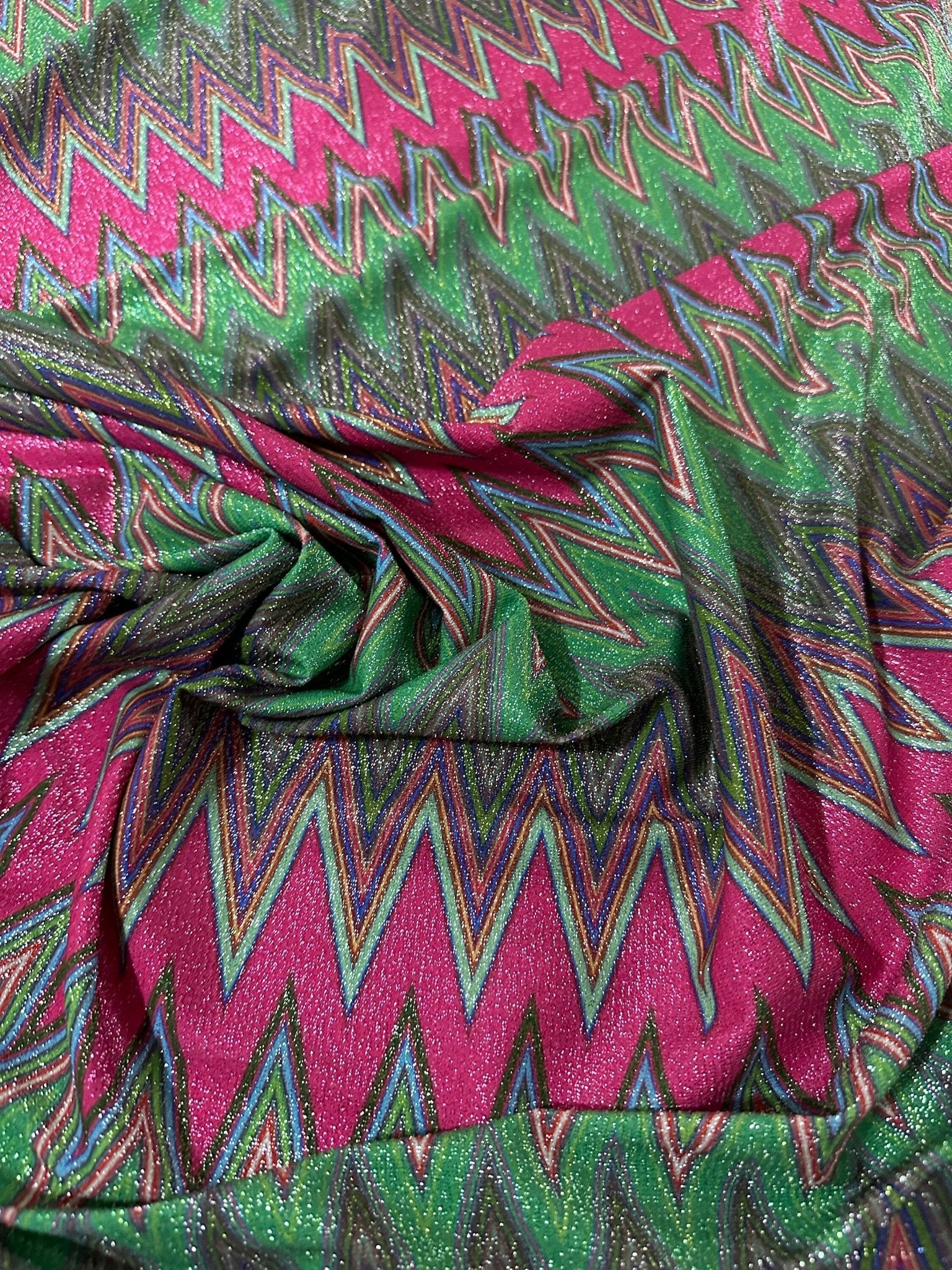Pink Zigzag Pattern Knit Fabric, Lurex Fabric, 4 - Way Stretch - Whotex Online Fabric Store