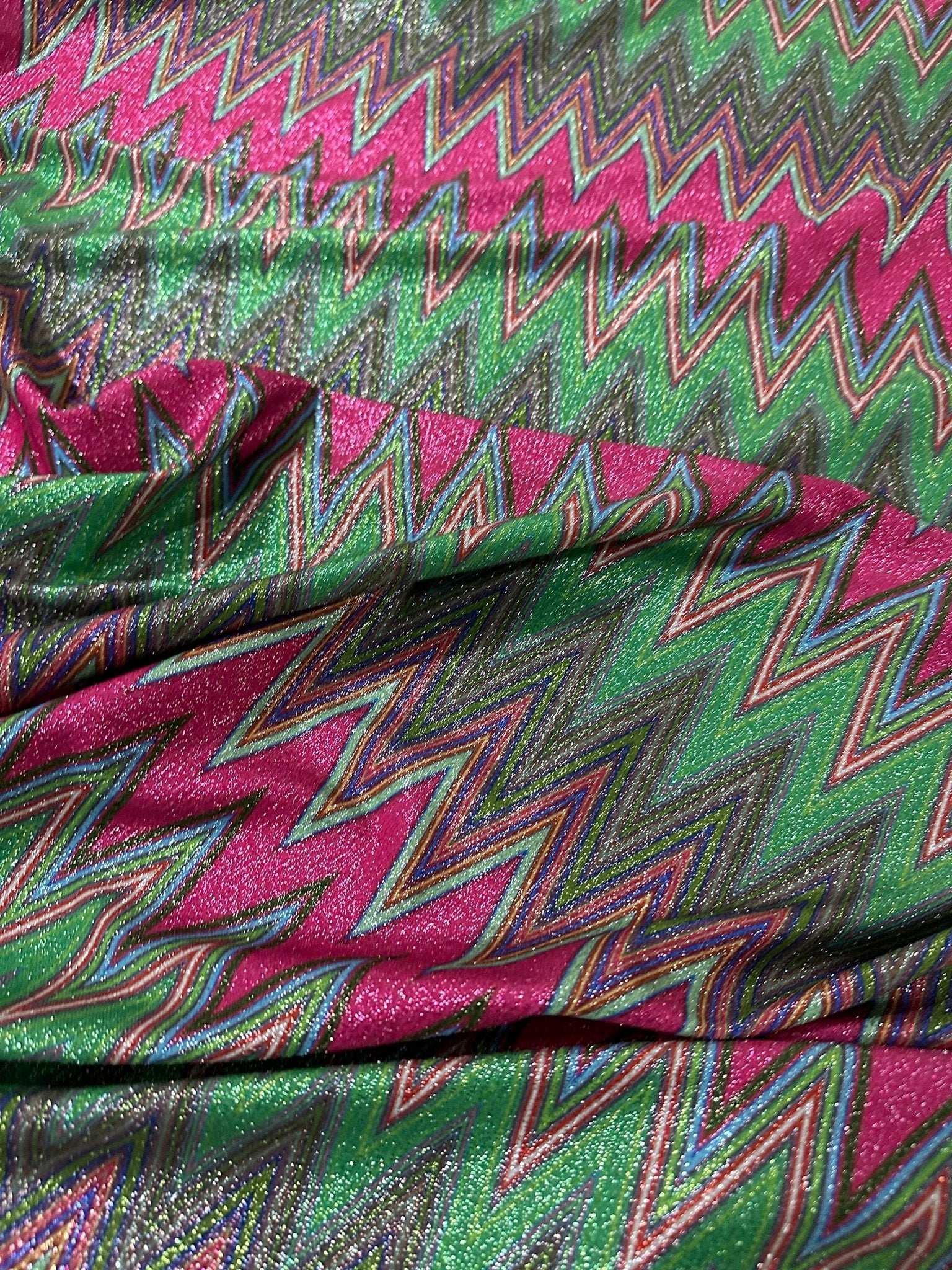 Pink Zigzag Pattern Knit Fabric, Lurex Fabric, 4 - Way Stretch - Whotex Online Fabric Store