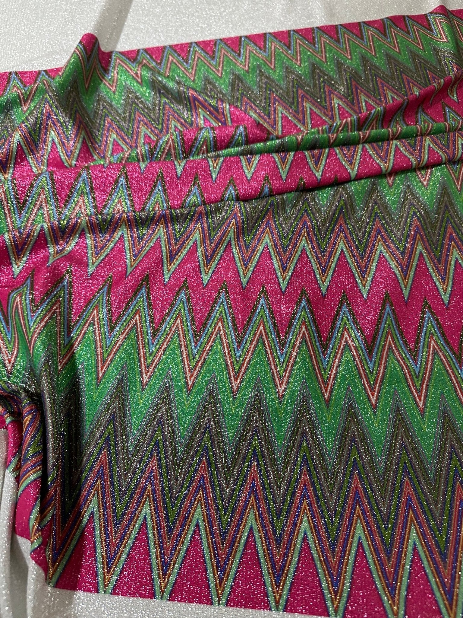 Pink Zigzag Pattern Knit Fabric, Lurex Fabric, 4 - Way Stretch - Whotex Online Fabric Store