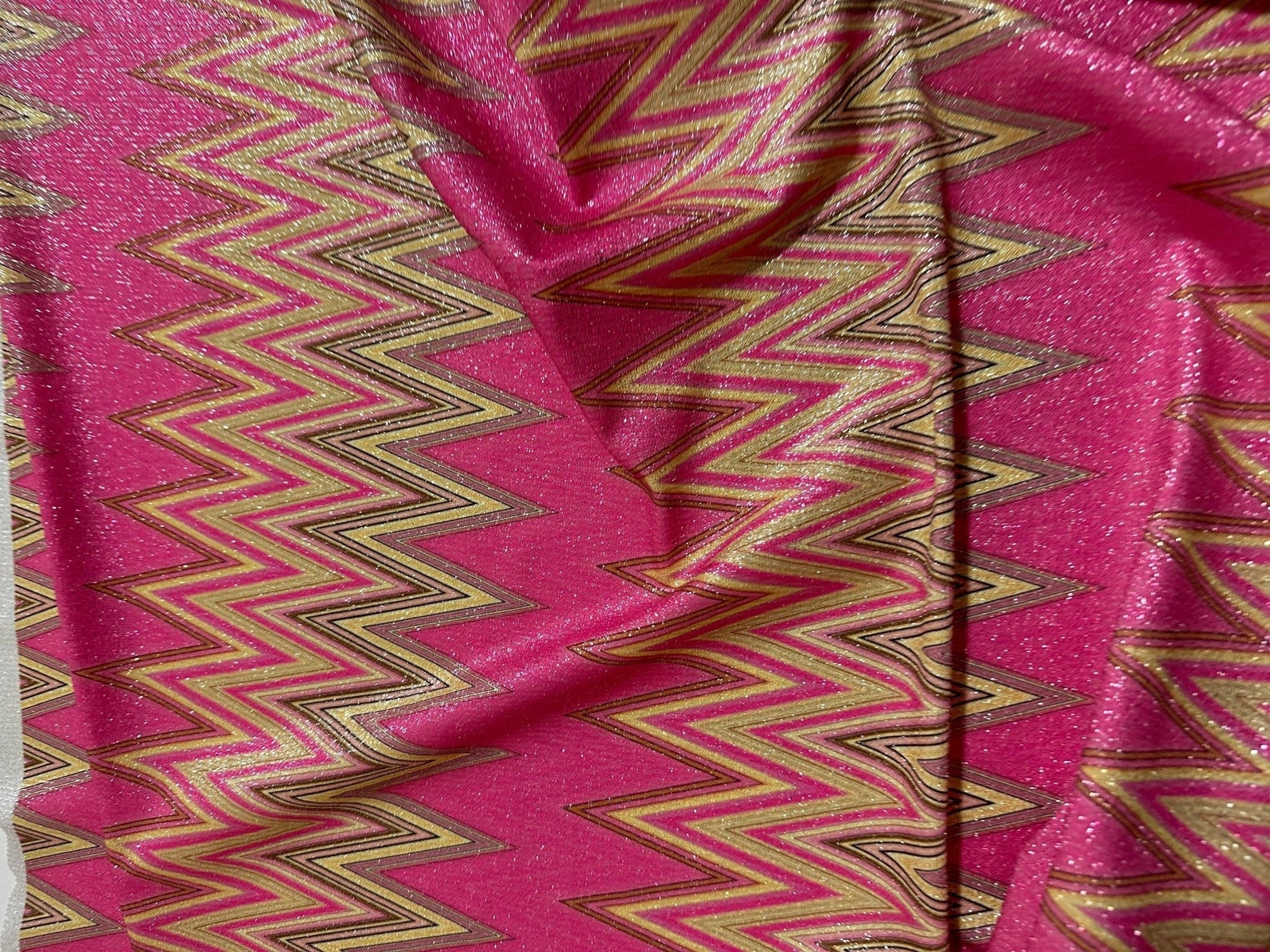 Pink Zigzag Pattern Knit Fabric, Lurex Fabric, 4 - Way Stretch - Whotex Online Fabric Store