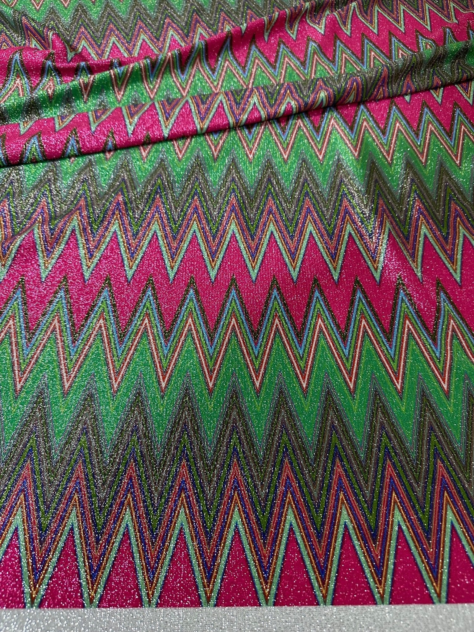 Pink Zigzag Pattern Knit Fabric, Lurex Fabric, 4 - Way Stretch - Whotex Online Fabric Store
