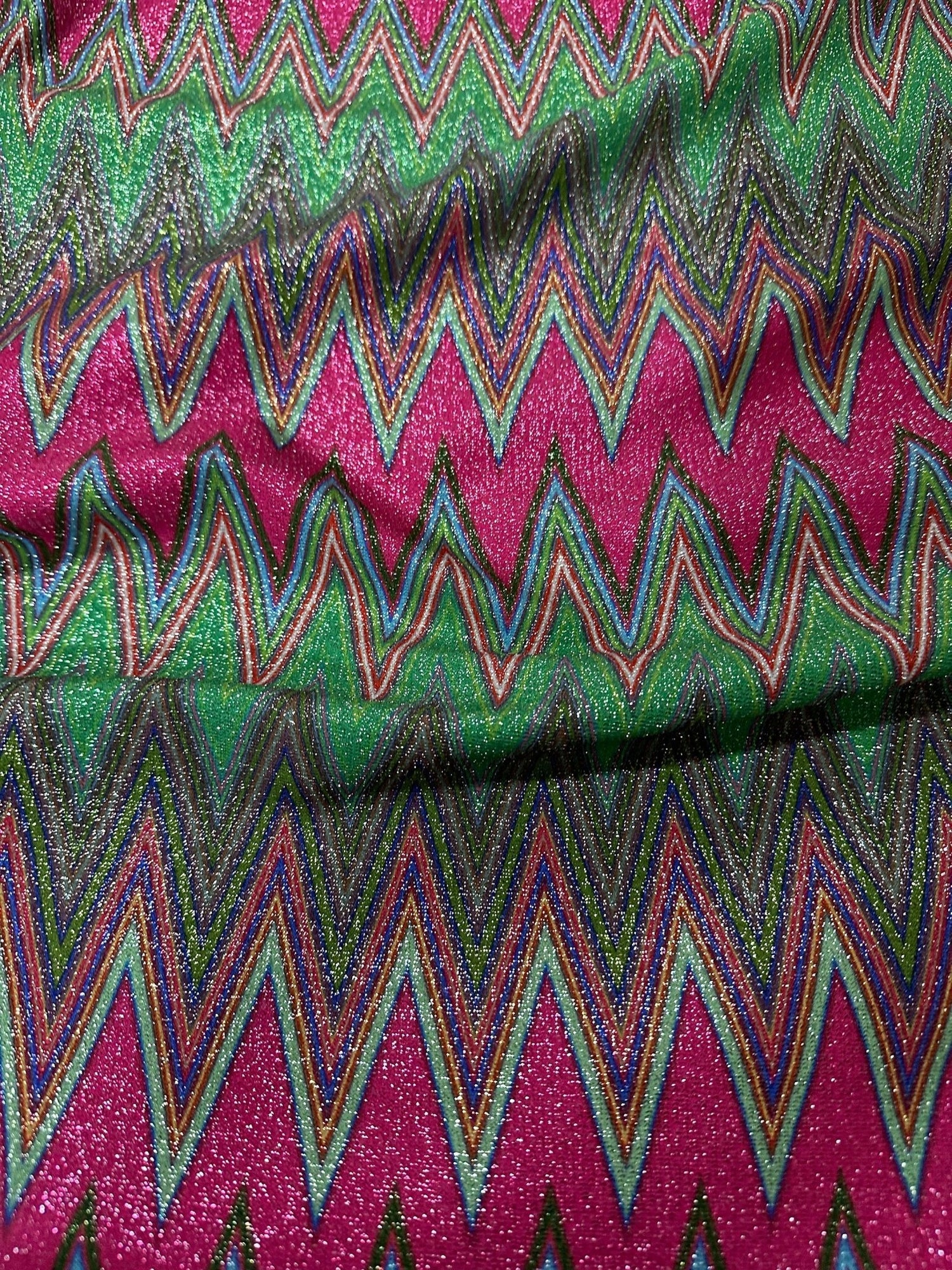 Pink Zigzag Pattern Knit Fabric, Lurex Fabric, 4 - Way Stretch - Whotex Online Fabric Store