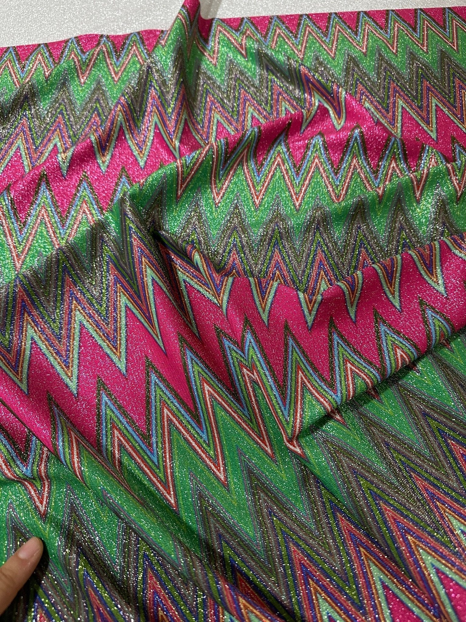 Pink Zigzag Pattern Knit Fabric, Lurex Fabric, 4 - Way Stretch Spandex Fabric - Whotex