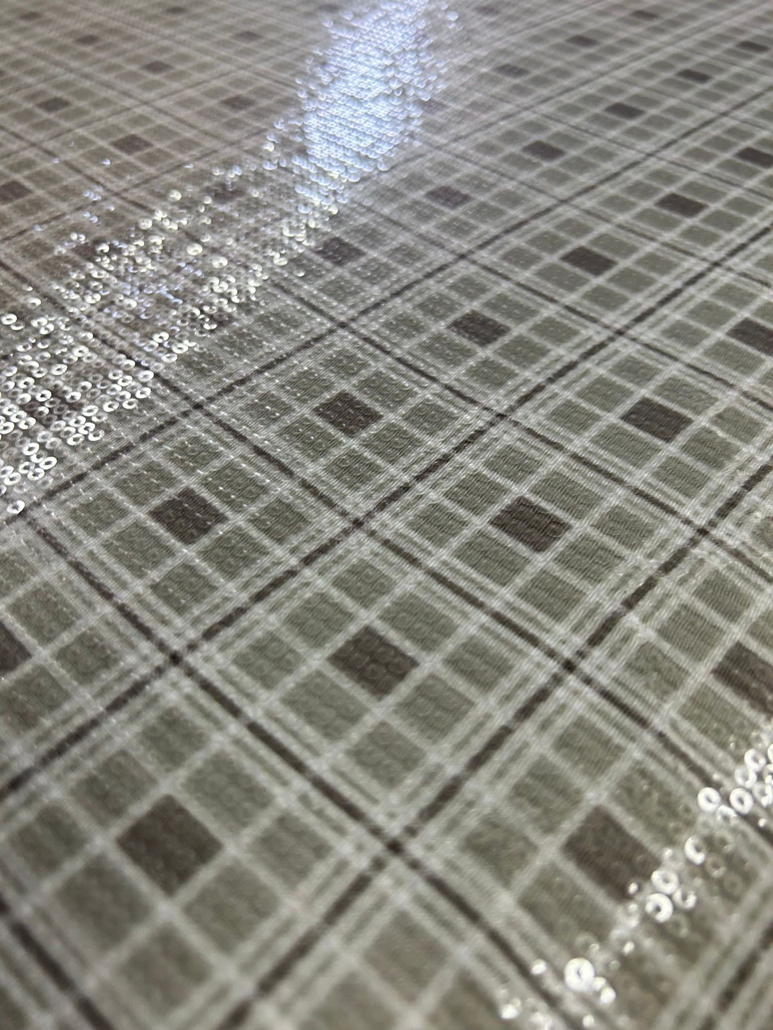 Plaid Print Sequin Fabric, 2 - way stretch Sequin Fabric, Grey White Fabric, - Whotex