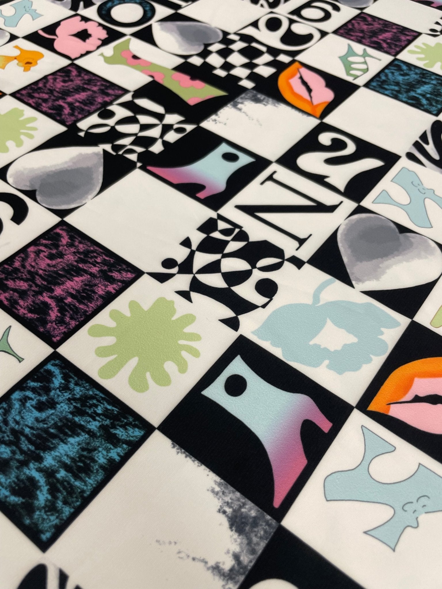 Pop Art Checkered Crepe Fabric by the Metre – Retro Fashion Style - Whotex Online Fabric Store