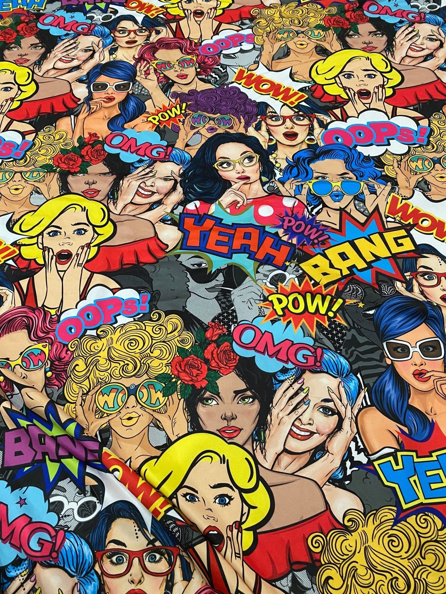 Pop art print fabric, spandex 4 - way stretch fabric - Whotex