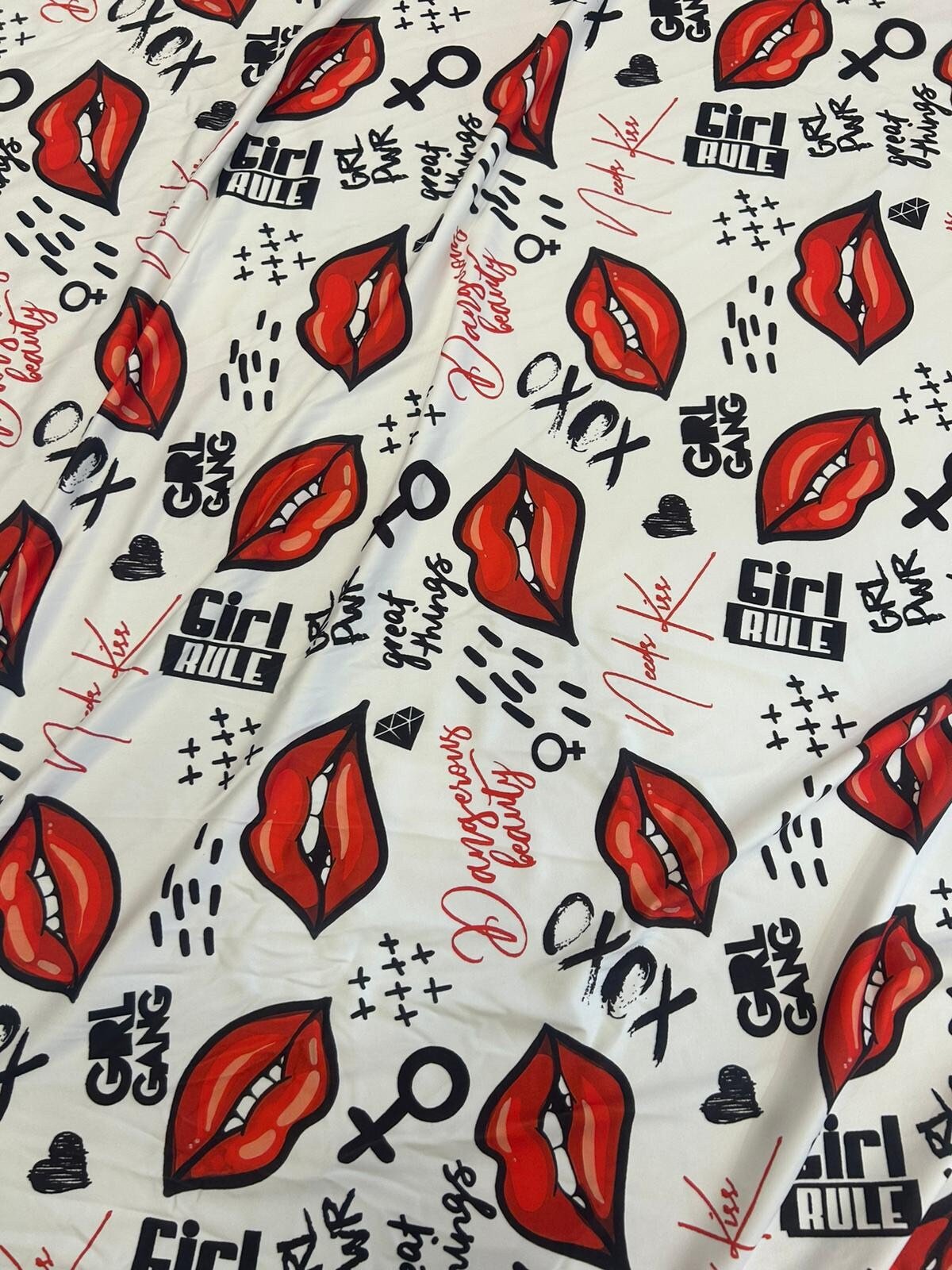 Power Girl Print fabric, Lip Pattern spandex 4 - way stretch fabric - Whotex