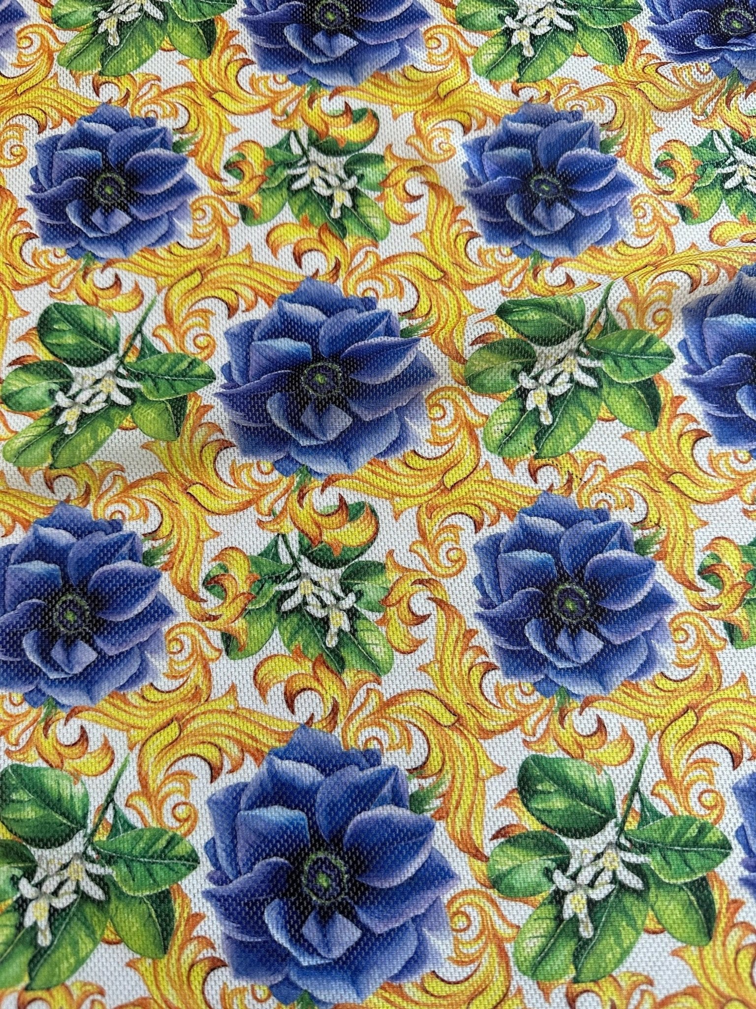 Power Mesh Fabric, 4 - way stretch spandex fabric, Blue Rose Pattern Fabric - Whotex