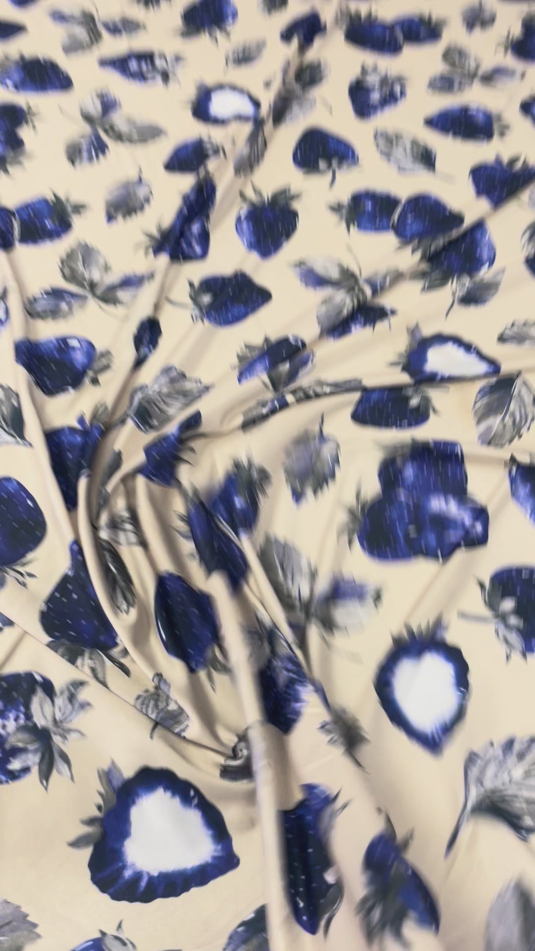 Blue Strawberry Print Fabric by the Metre