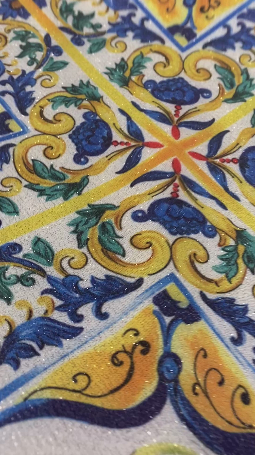 Colorful Ceramic Inspired Fabric – Vintage Floral Pattern