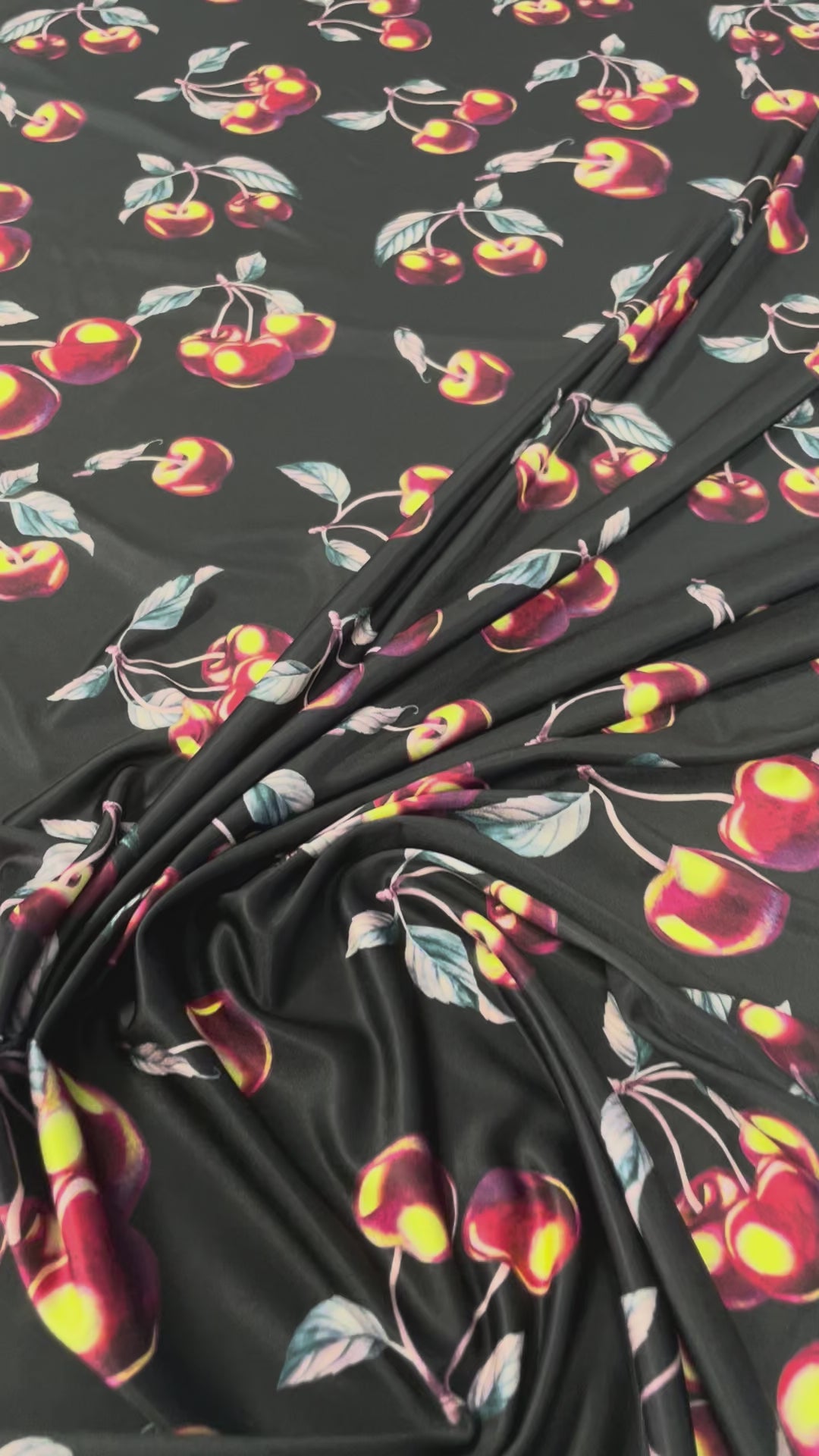 Black Cherry Print Fabric by the Metre