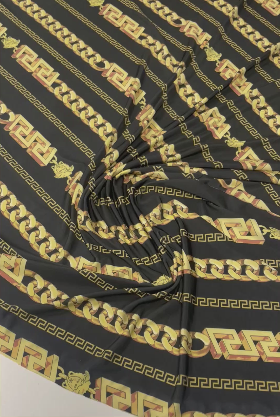 Black Gold Chain Print Fabric by the Metre
