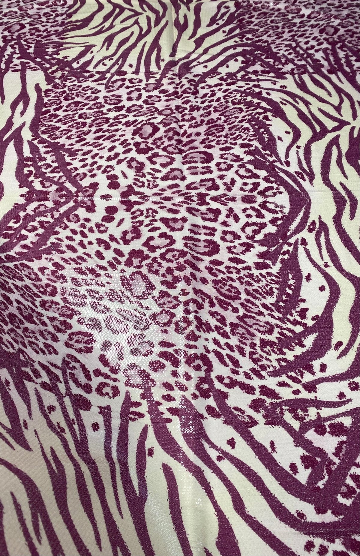 Purple Animal Print Sequin Fabric by the Metre - Whotex Fabrics London