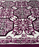 Purple Baroque Print Crepe Fabric by the Metre - Whotex Fabrics London