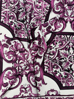 Purple Baroque Print Crepe Fabric by the Metre - Whotex Fabrics London