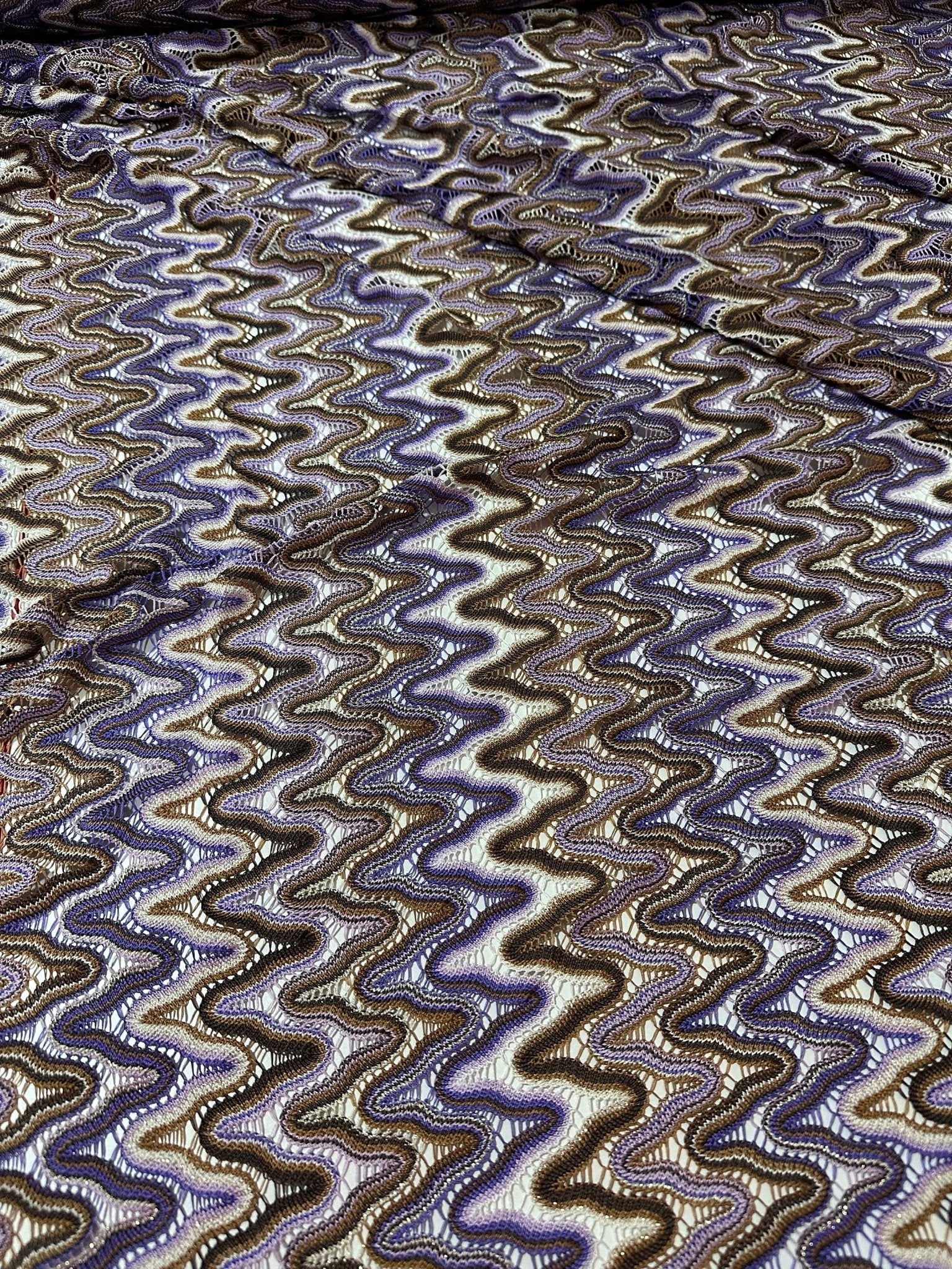 Purple Brown Zigzag Knit Jersey fabric,Luxury Fabric, italian zigzag, dress, pareo, shirt, craft, blouse - Whotex