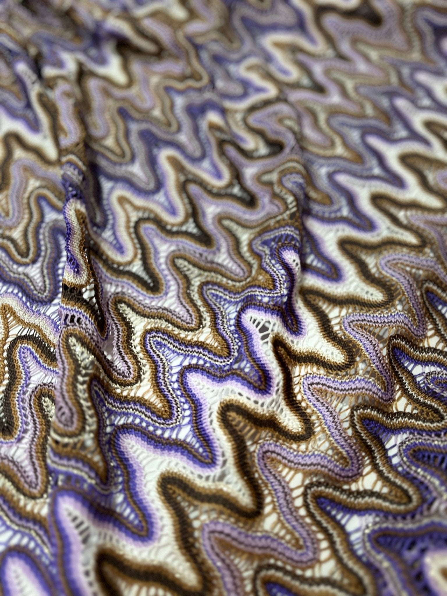 Purple Brown Zigzag Knit Jersey fabric,Luxury Fabric, italian zigzag, dress, pareo, shirt, craft, blouse - Whotex