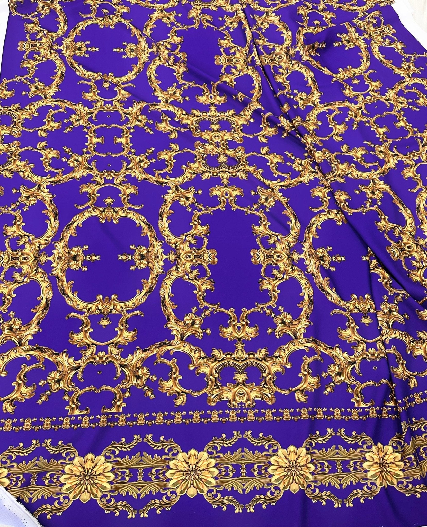 Purple Crepe, Baroque Pattern Silky Crepe Fabric, Desing Fabric - Whotex