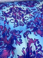 Purple Swirl Blue Fabric, Baroque Pattern Fabric - Whotex Online Fabric Store