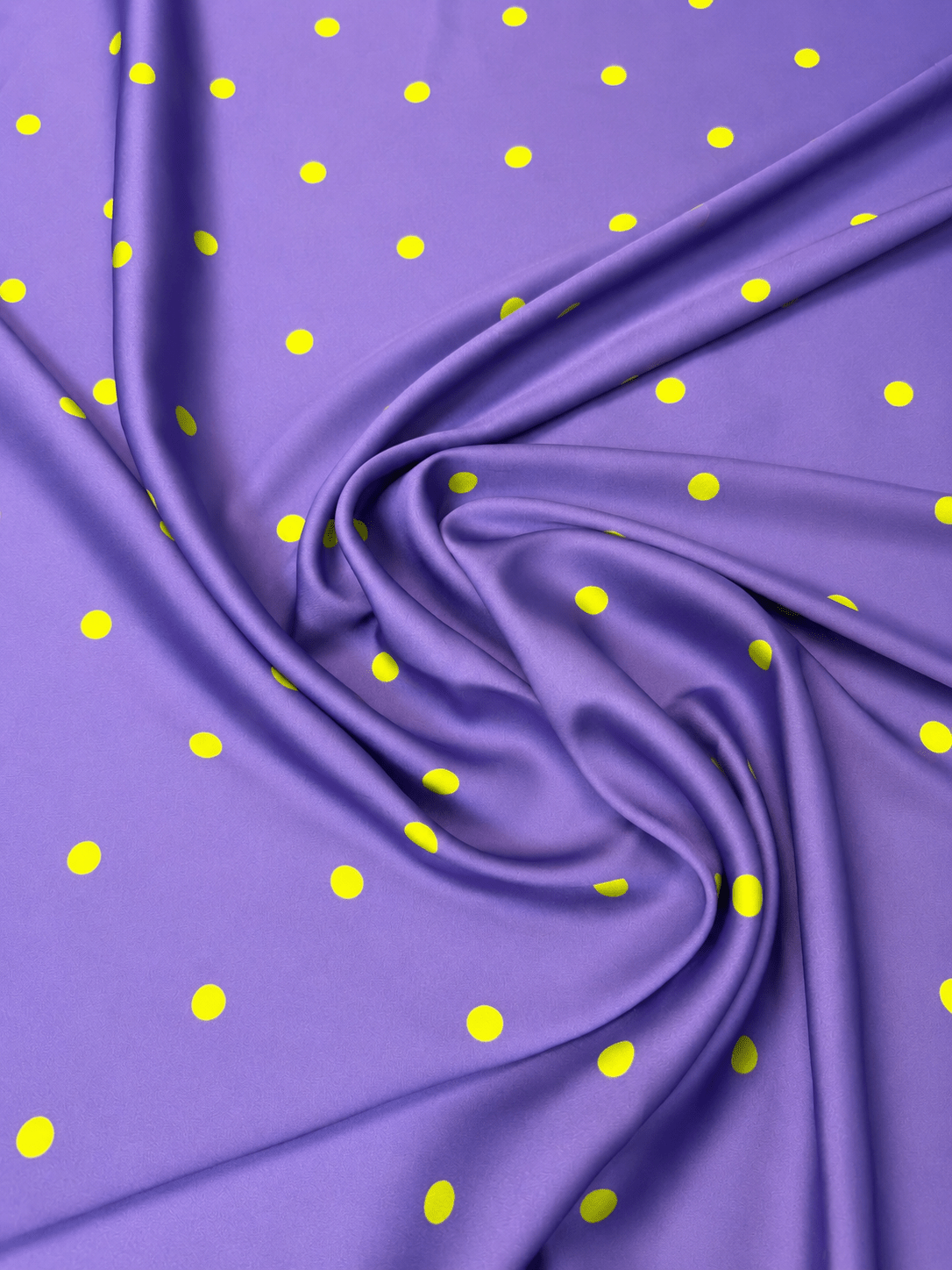 Purple with Lime Green Polka Dots Satin Fabric by the Metre - Whotex Fabrics London