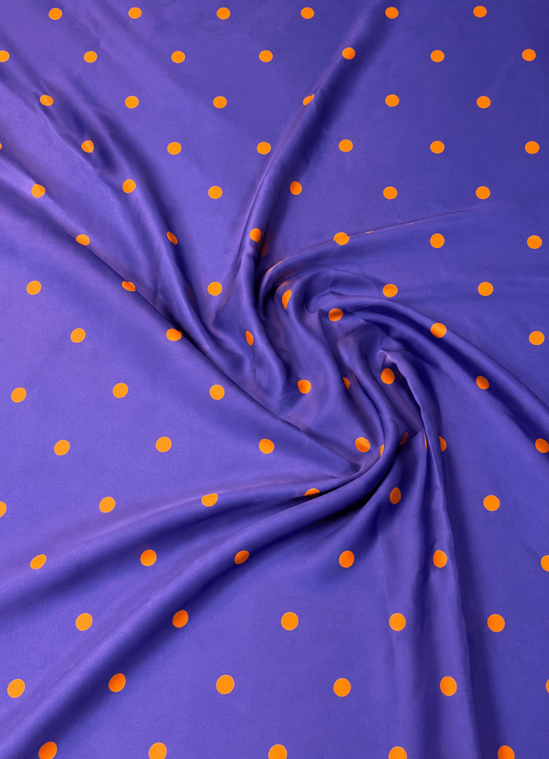Purple with Orange Polka Dot Satin Fabric by the Metre - Whotex Fabrics London