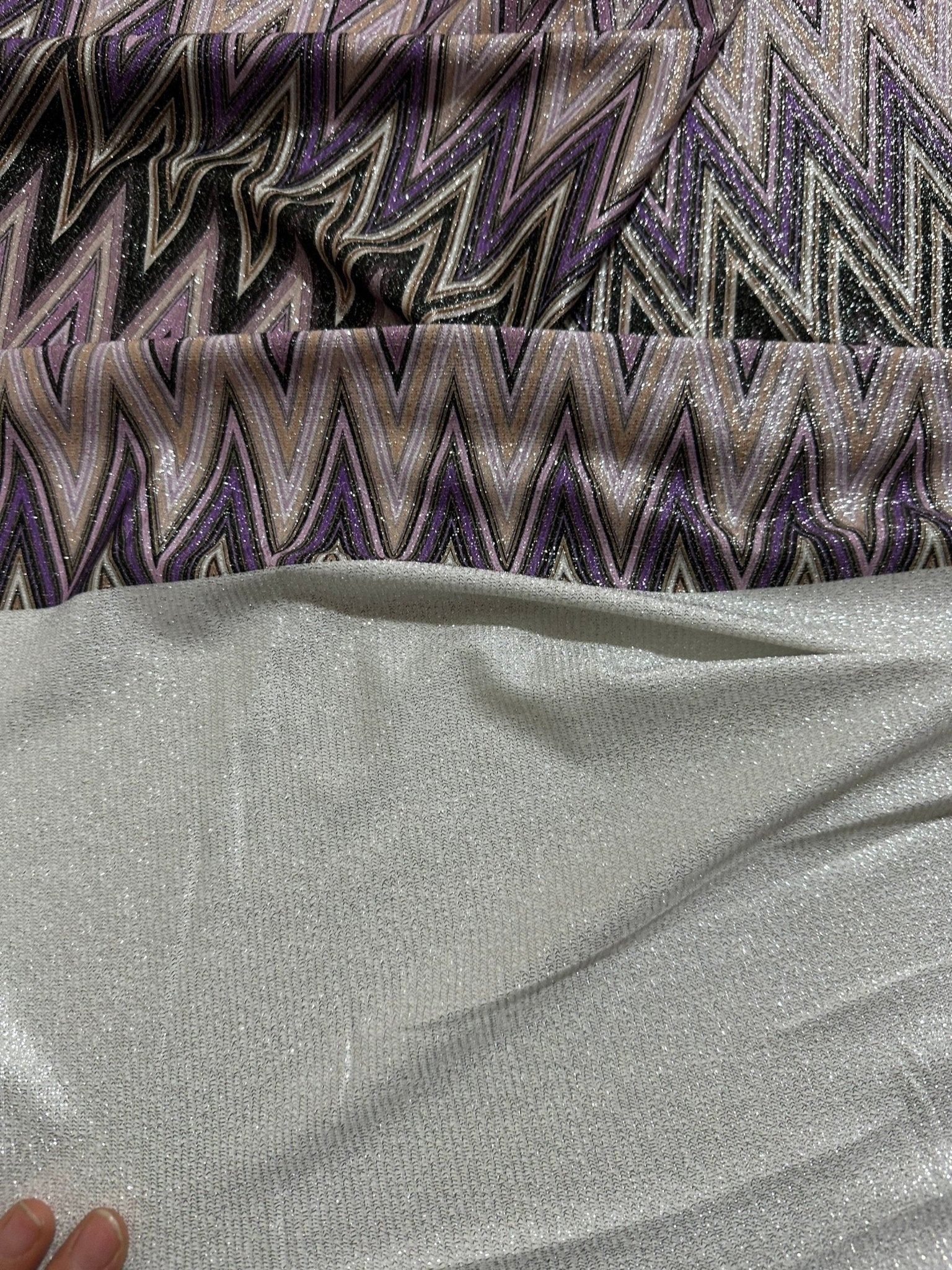 Purple Zigzag Pattern Knit Fabric, Lurex Fabric, 4 - Way Stretch - Whotex Online Fabric Store