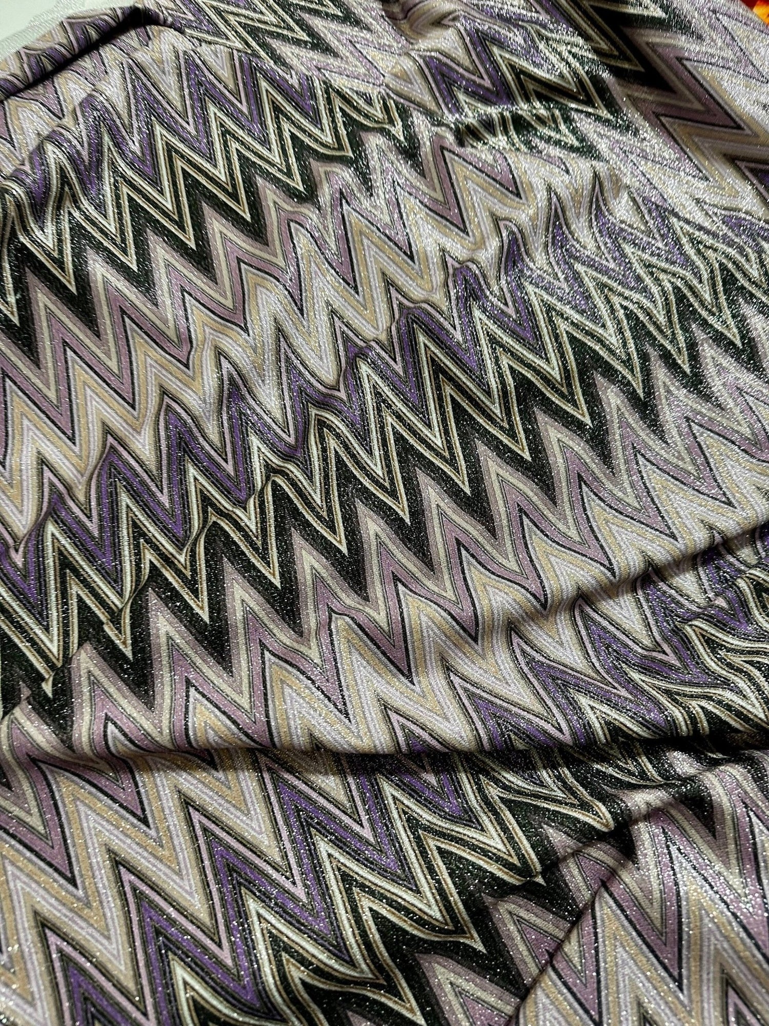 Purple Zigzag Pattern Knit Fabric, Lurex Fabric, 4 - Way Stretch - Whotex Online Fabric Store