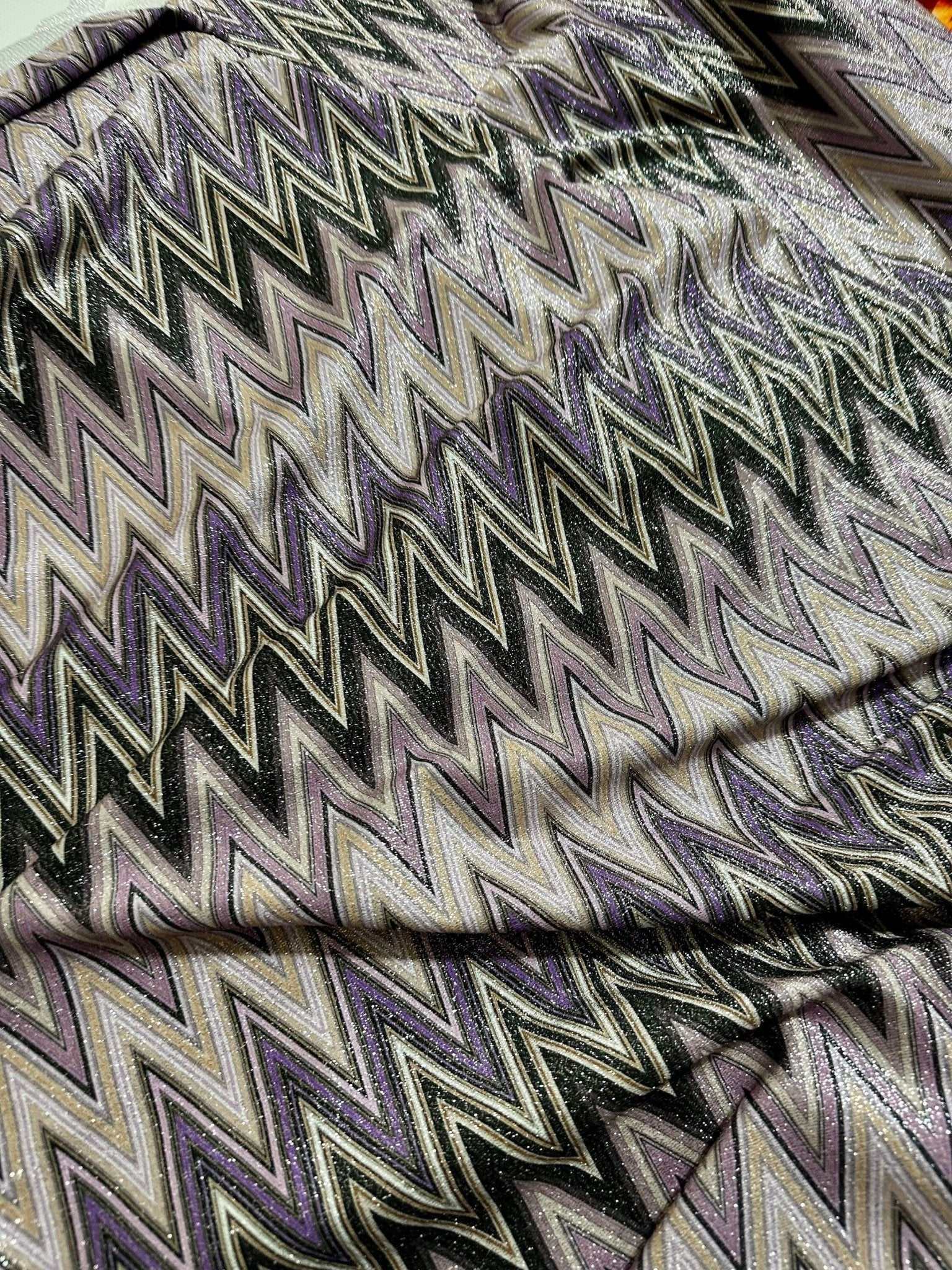 Purple Zigzag Pattern Knit Fabric, Lurex Fabric, 4 - Way Stretch - Whotex Online Fabric Store