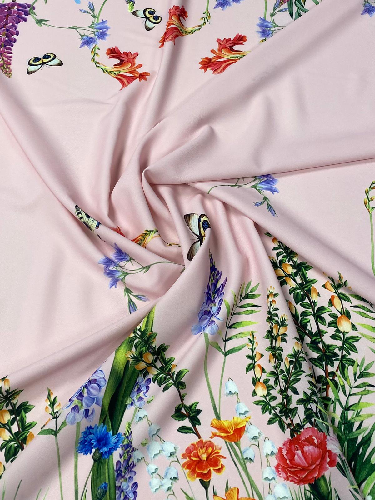 Rabbit Print Fabric with Flowers Pattern in Pink Design - Whotex Fabrics London