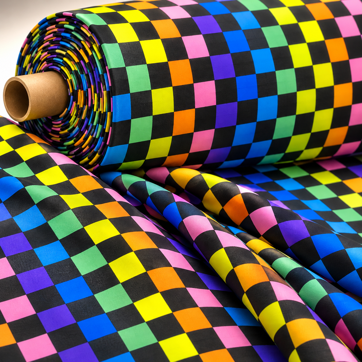 Rainbow Checkers Print Fabric by Metre - Whotex Fabrics London