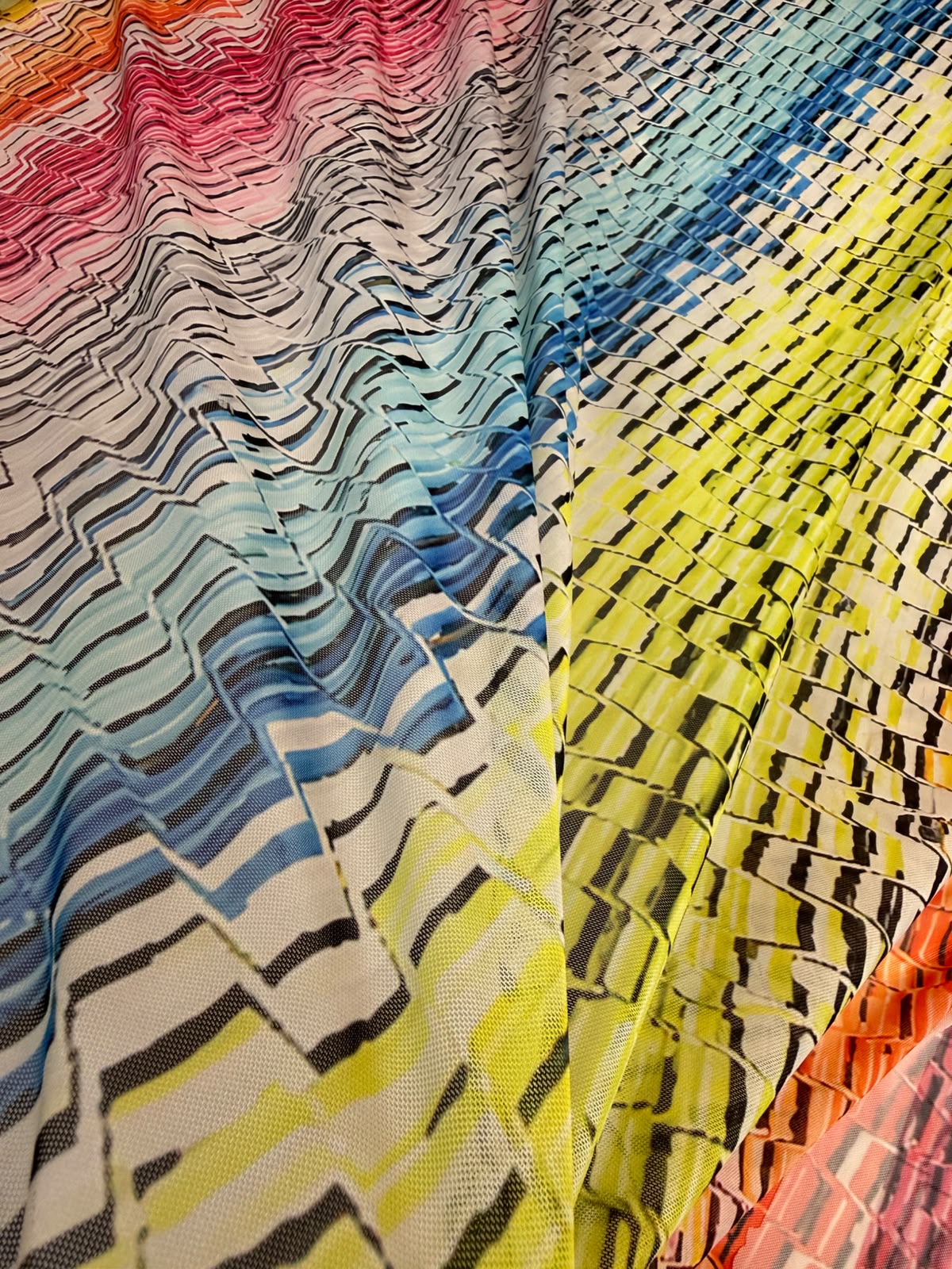 Rainbow Chevron Power Mesh Fabric by the Metre - Whotex Fabrics London