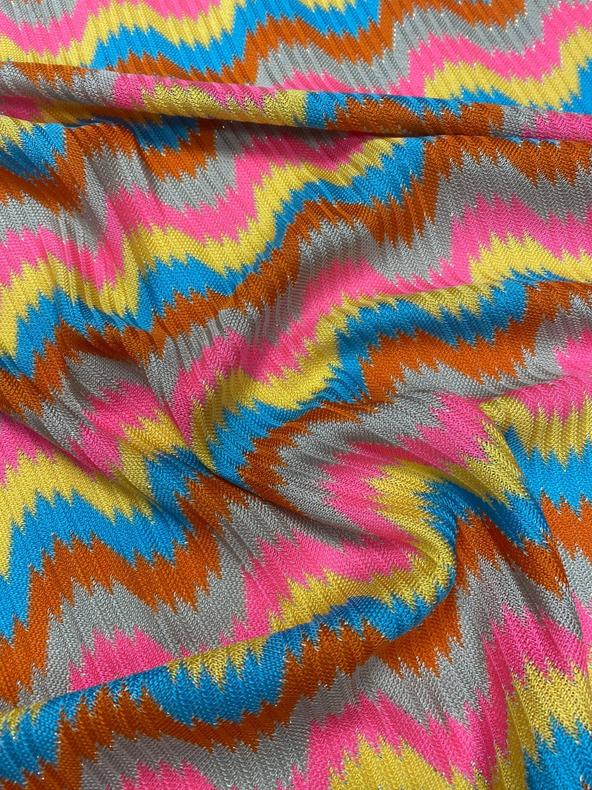 Rainbow Wave Mesh Knit Fabric by the Metrte - Whotex Fabrics London