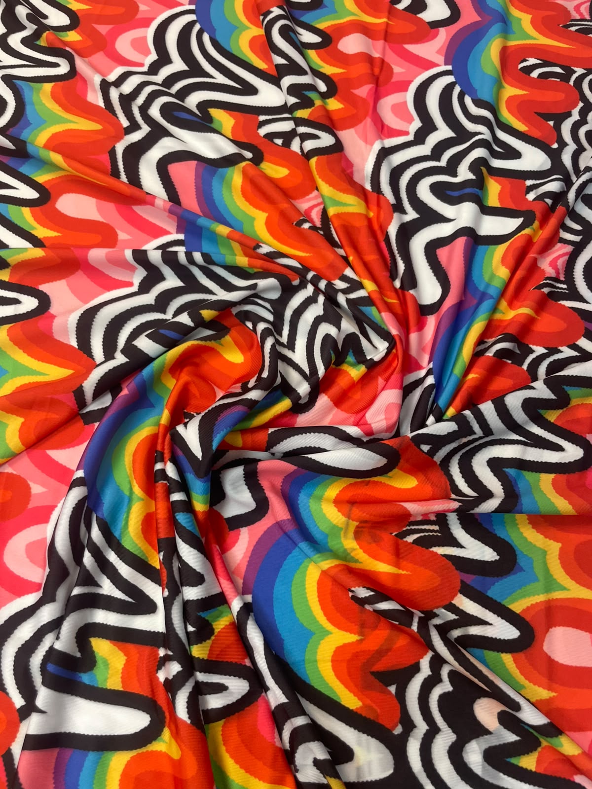 Rainbow Wave Spandex Fabric by the Metre - Whotex Fabrics London