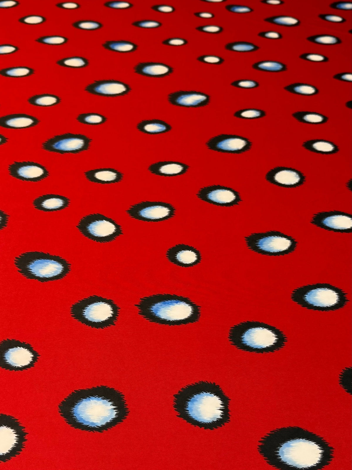 Red Abstract Polka Dot Stretch Scuba Fabric by the Metre - Whotex Fabrics London