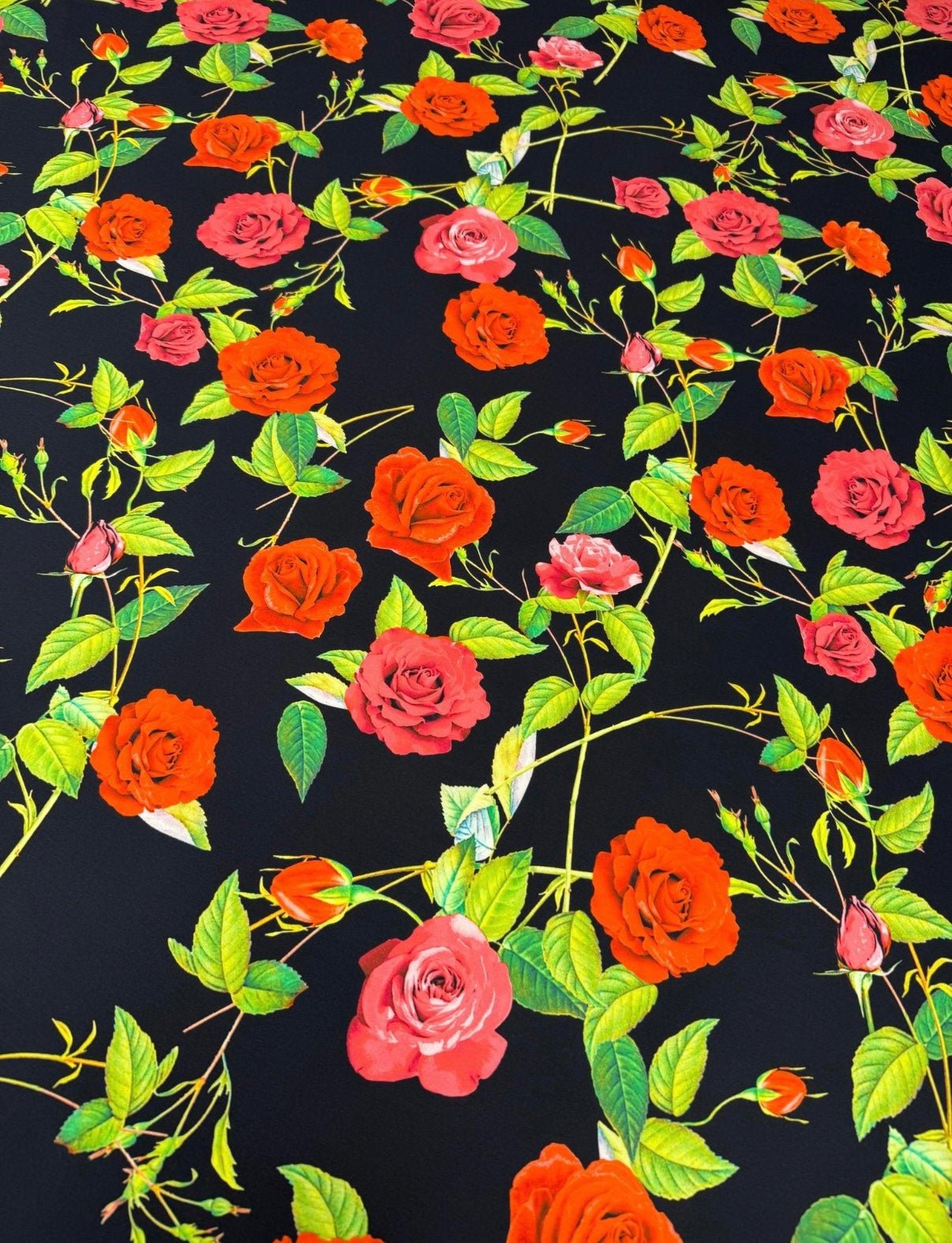 Red and Pink Rose Floral Fabric – Romantic Vintage Print by the Metre - Whotex Fabrics London