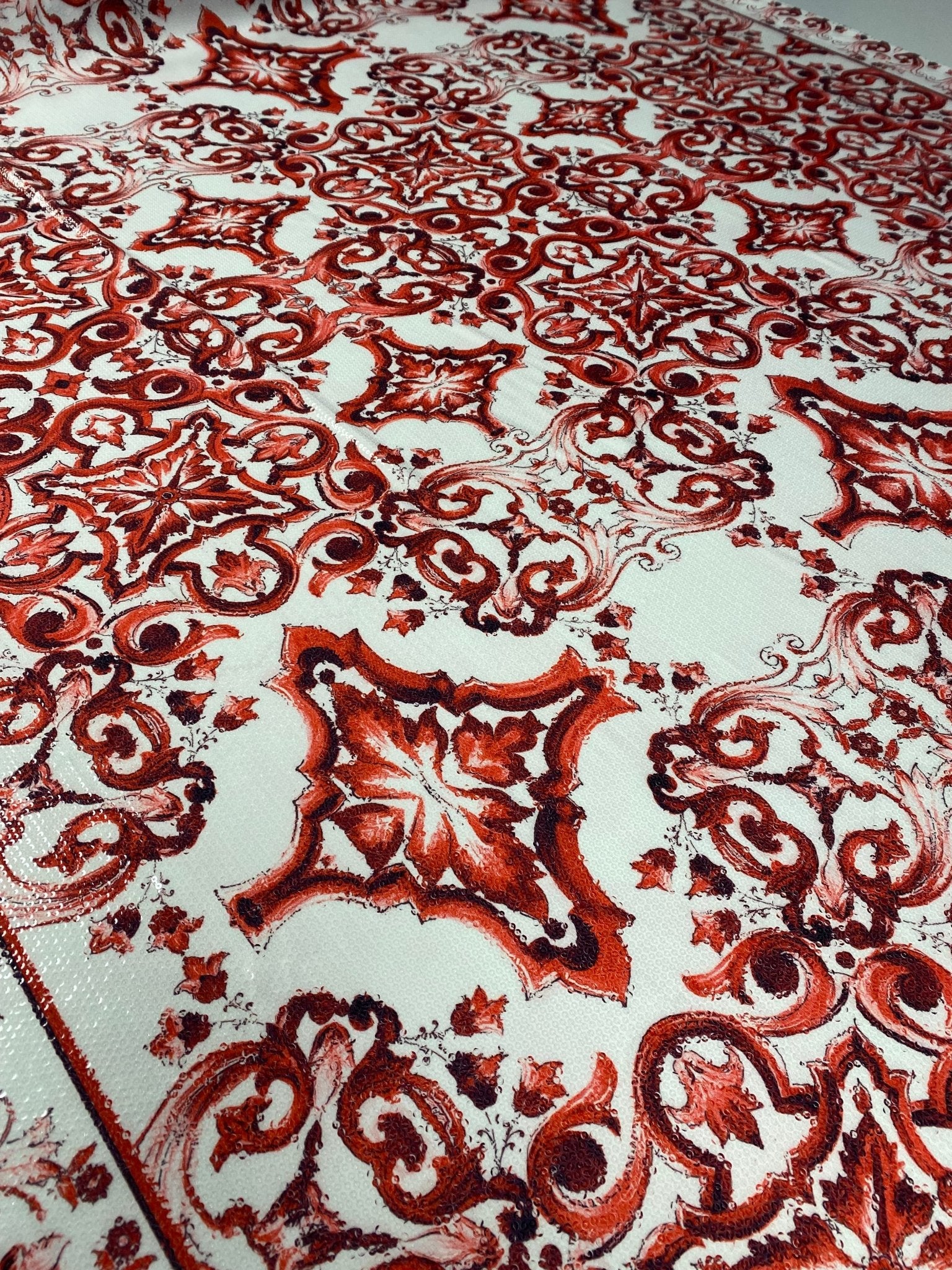 Red Baroque Pattern Sequin Fabric - Whotex Online Fabric Store