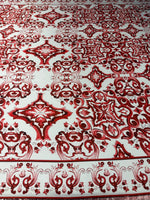 Red Baroque Satin Fabric by the Metre - Whotex Fabrics London