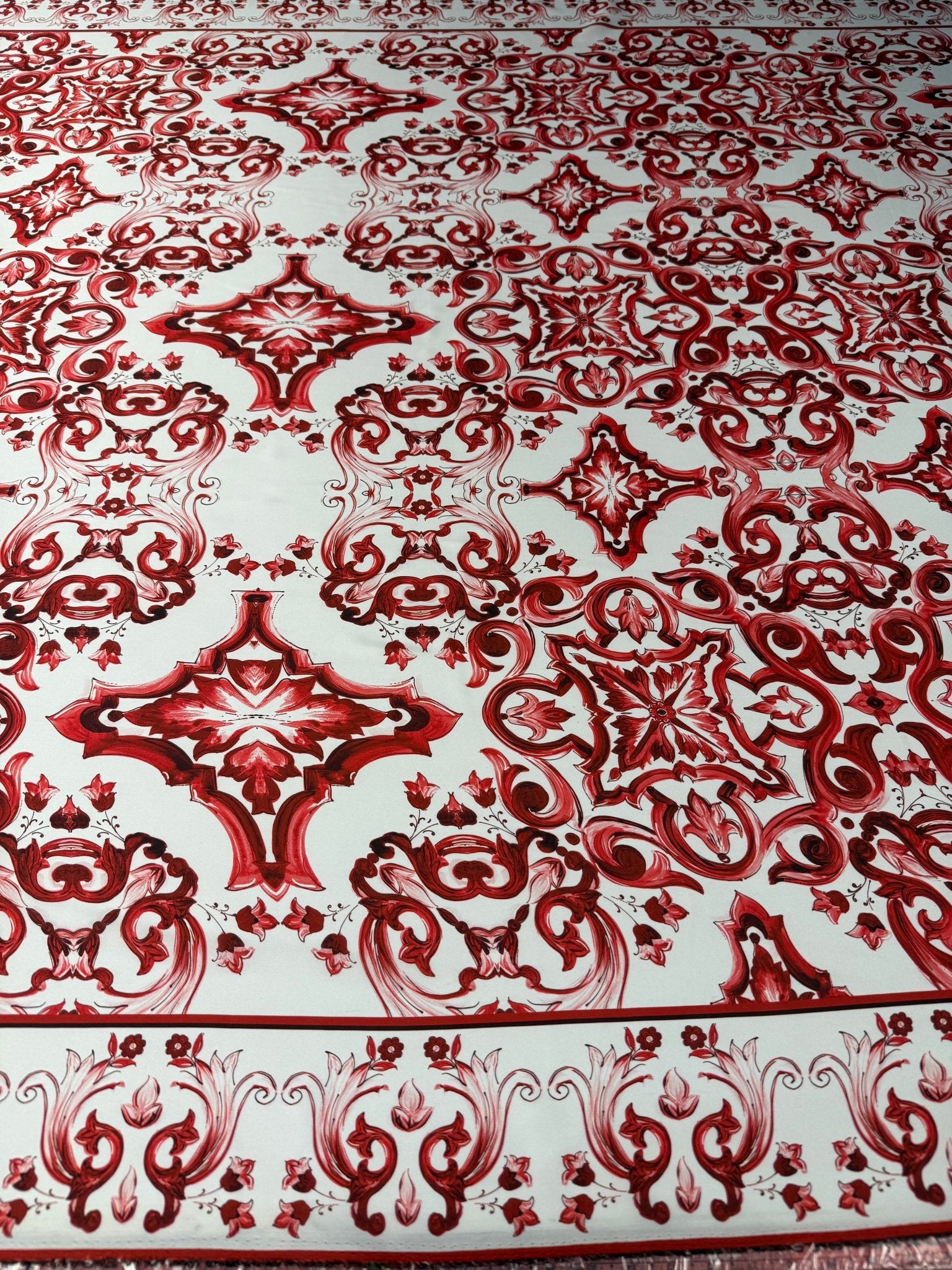 Red Baroque Satin Fabric by the Metre - Whotex Fabrics London