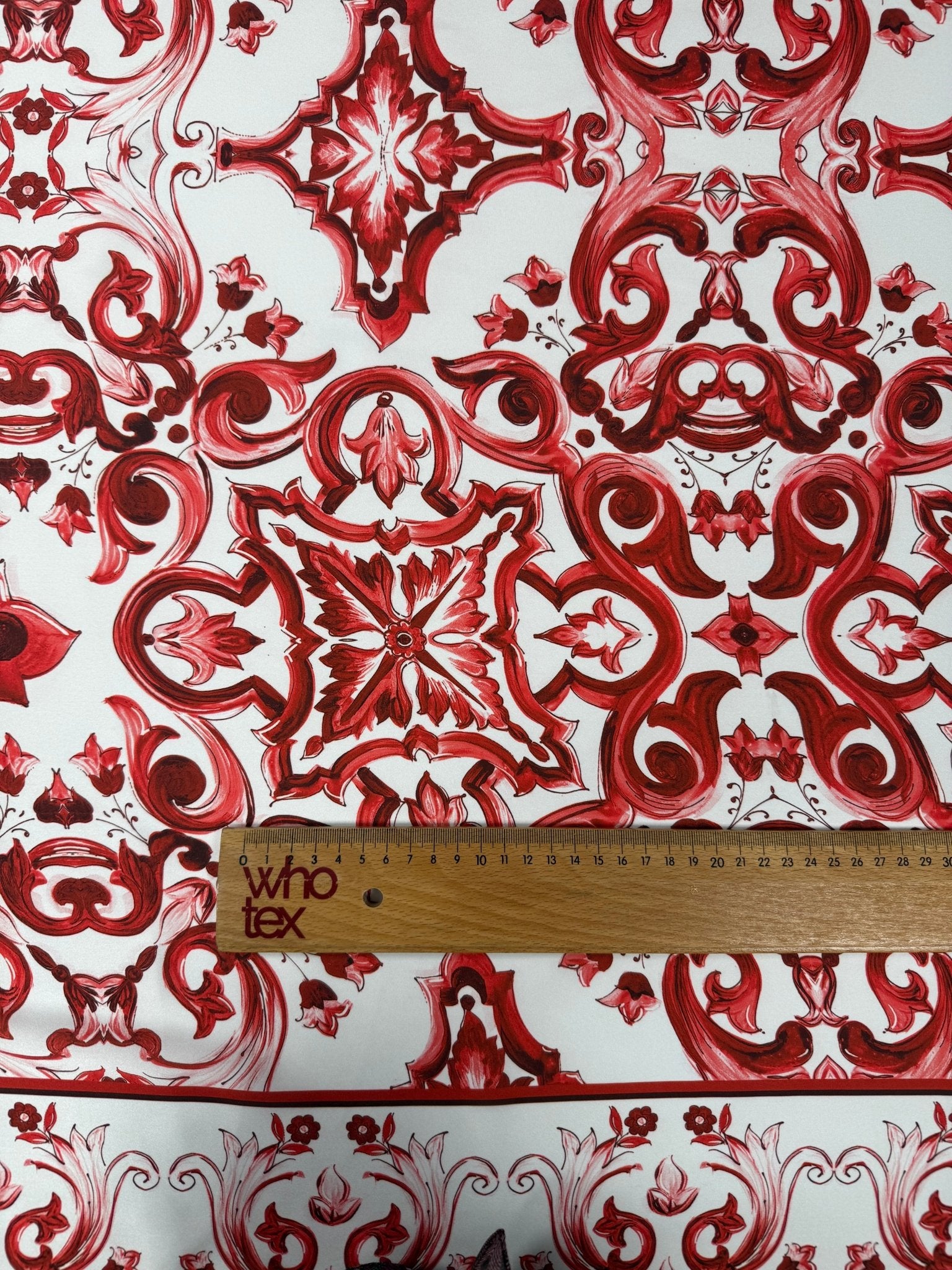Red Baroque Satin Fabric by the Metre - Whotex Fabrics London