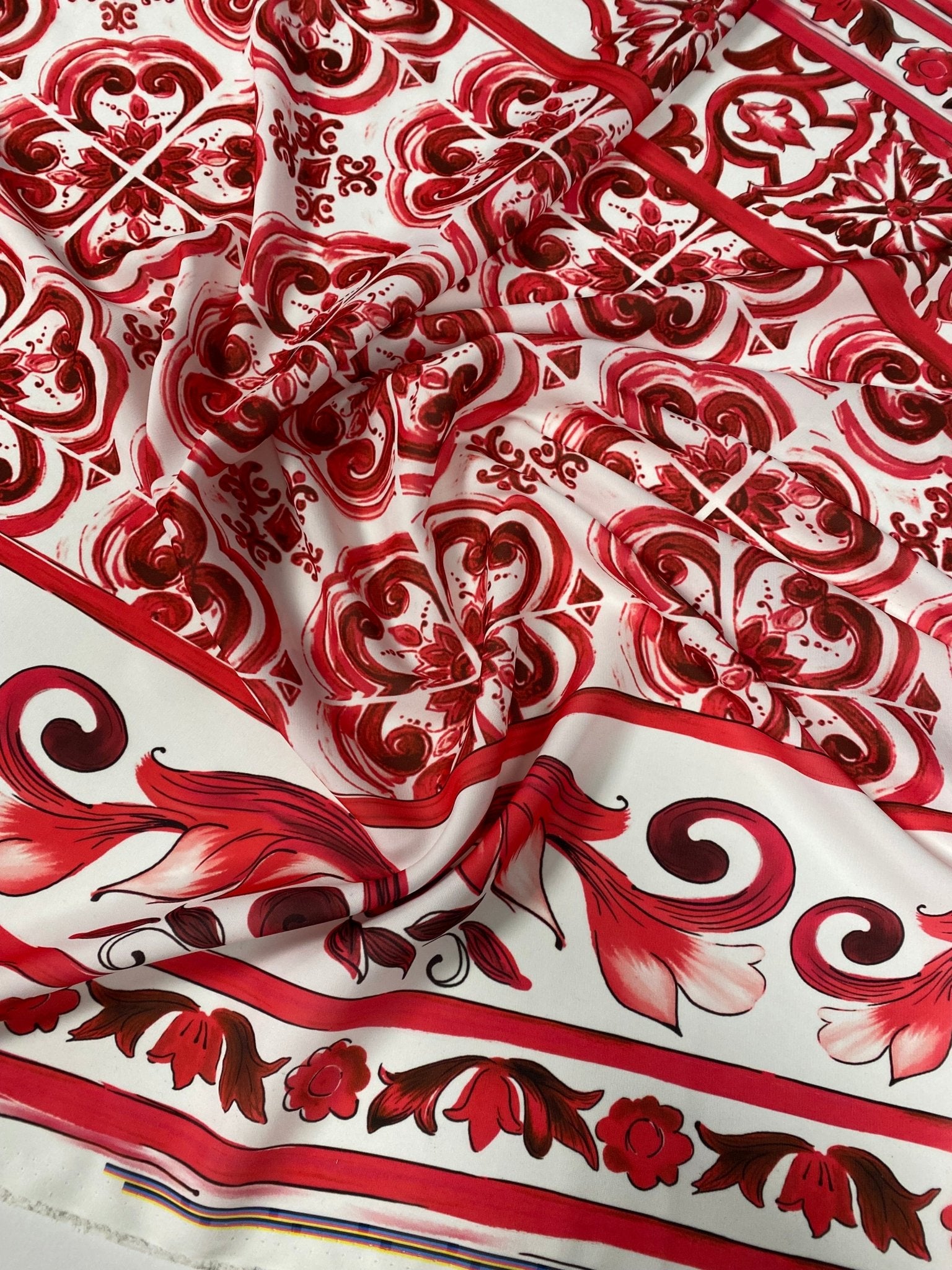 Red Baroque Tile Crepe Fabric by the Metre – Ornamental - Whotex Online Fabric Store