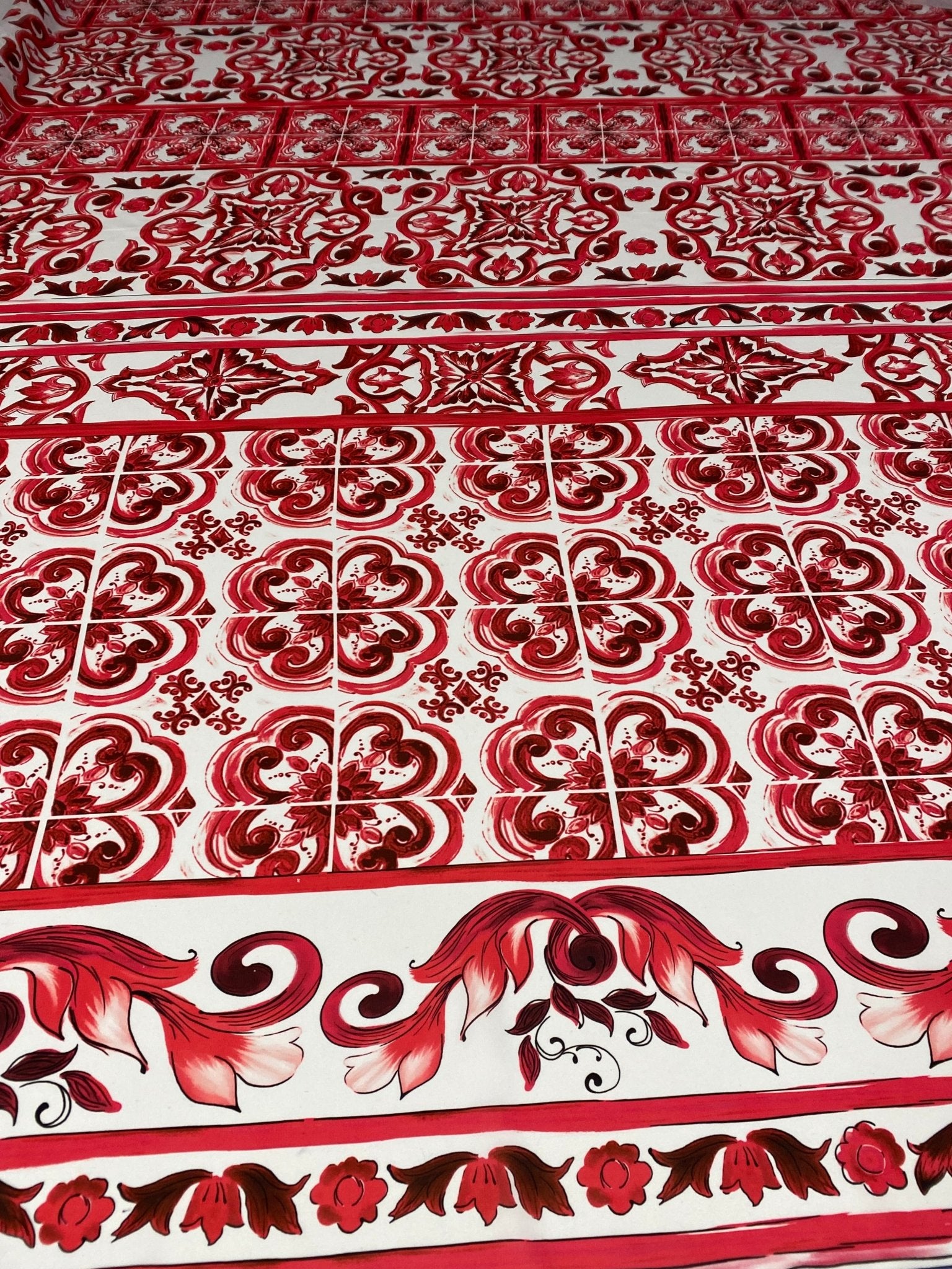 Red Baroque Tile Crepe Fabric by the Metre – Ornamental - Whotex Online Fabric Store