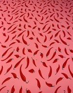 Red Chilli Pepper Print Fabric on Pink by the Metre - Whotex Fabrics London