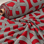Red Geometric Pattern Fabric by the Metre - Whotex Fabrics London