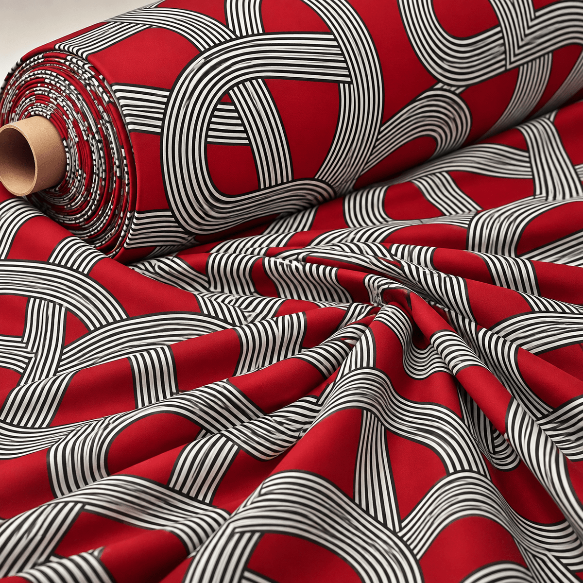 Red Geometric Pattern Fabric by the Metre - Whotex Fabrics London