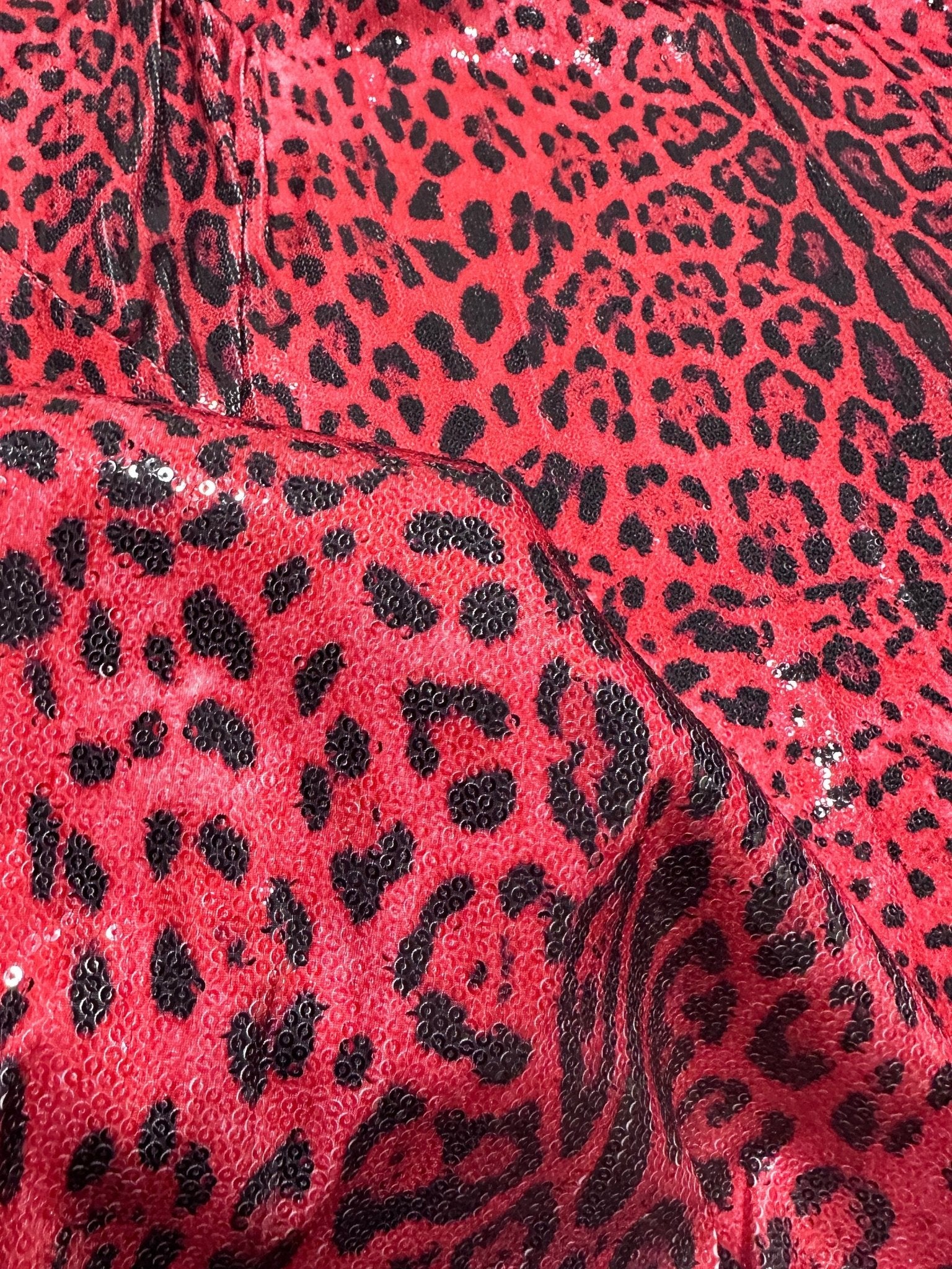 Red Leopard Sequin Fabric, 2 - Way Stretch Sequin Fabric By The Yard - Whotex Online Fabric Store