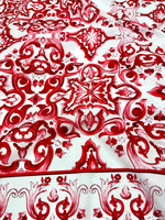 Red Majolica Pattern Fabric, Sicilian print Fabric , Fabric By The Yard - Whotex Online Fabric Store