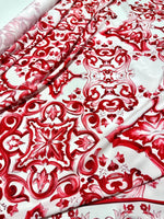 Red Majolica Pattern Fabric, Sicilian print Fabric , Fabric By The Yard - Whotex Online Fabric Store